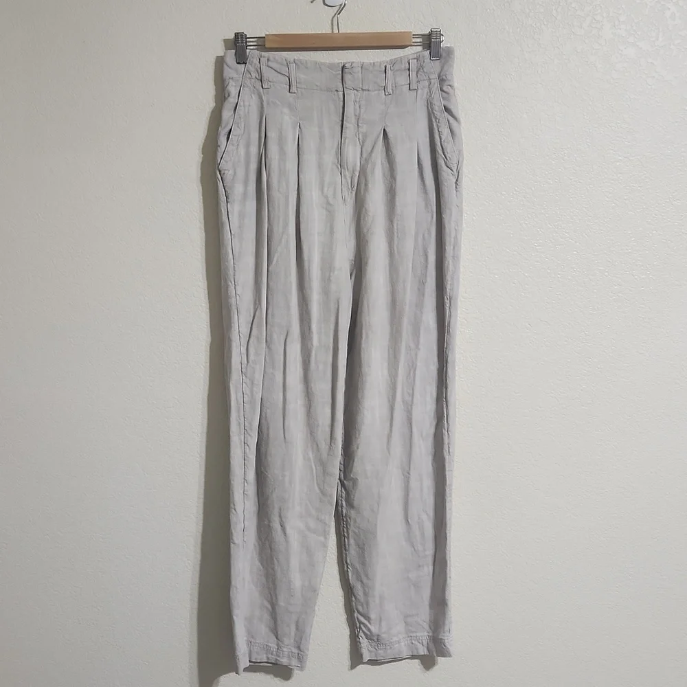 Free People Calla Pleated Trousers Womens 6 Neutral Relaxed Linen Blend